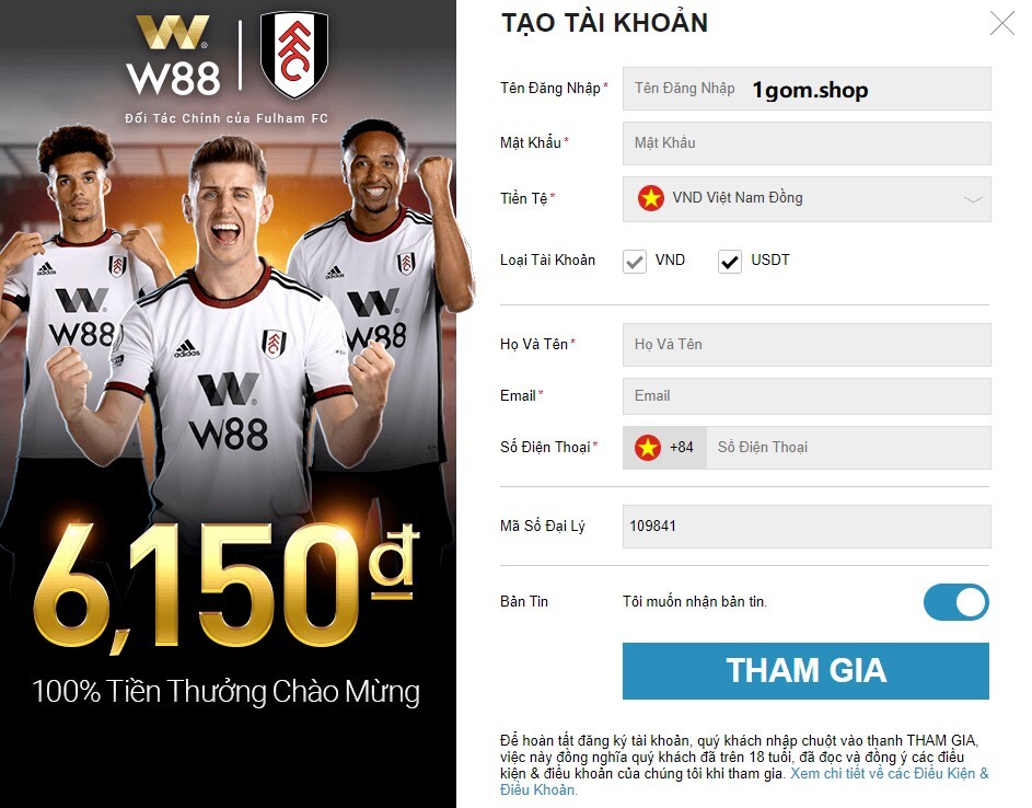 Biểu mẫu đăng ký w88 cho người chơi cá cược Biểu mẫu đăng ký w88 cho người chơi cá cược